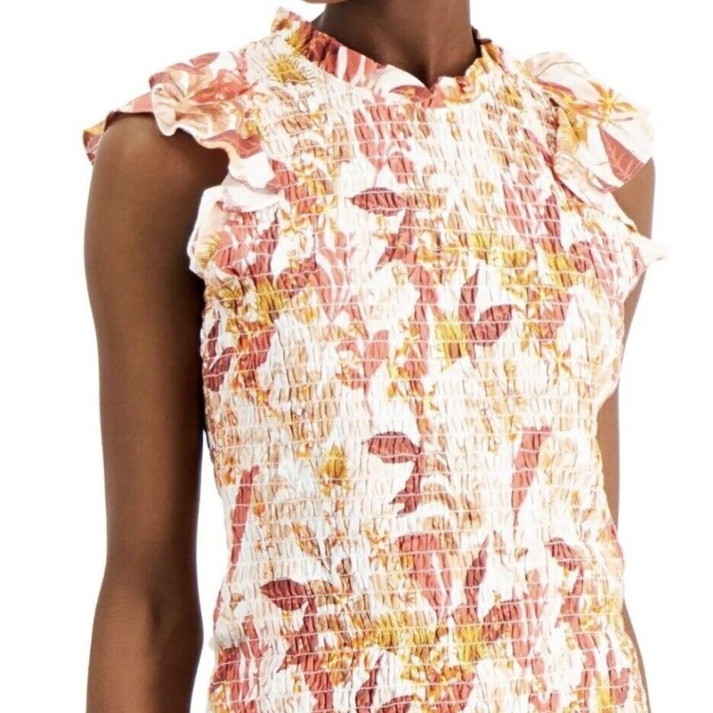 INC INTERNATIONAL CONCEPTS PLUS SIZE PRINTED SMOCKED SLEE KAUAI BLOOMS 3X